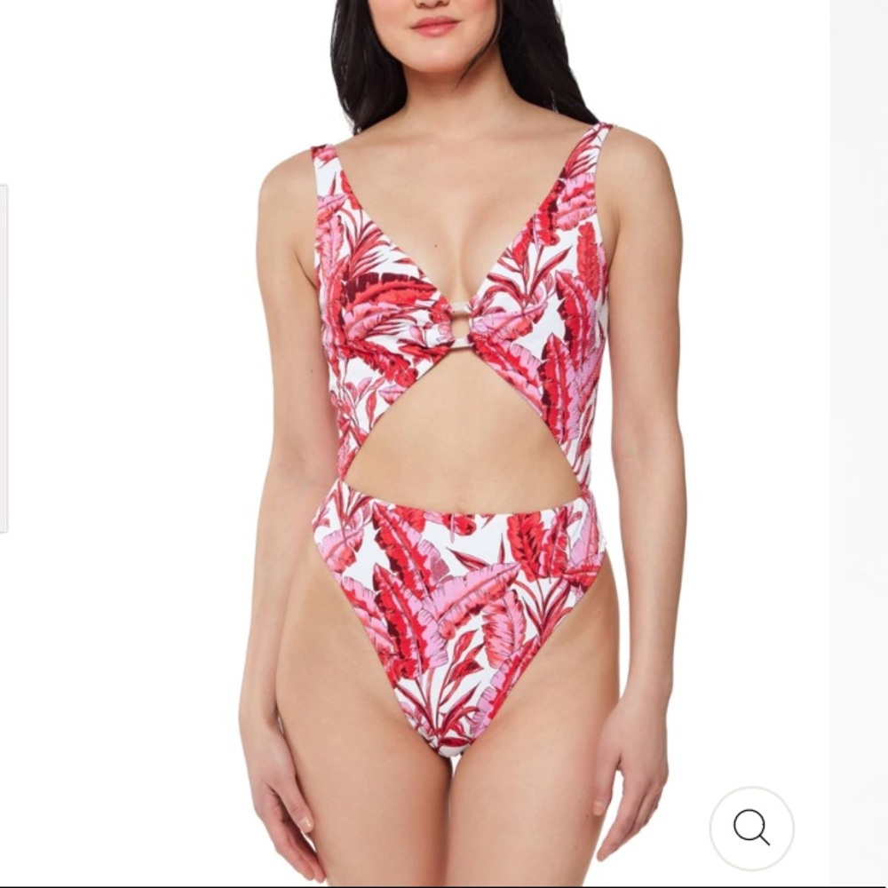 Jessica Simpson Monokini Swimsuit Large Paradiso Palm Pink